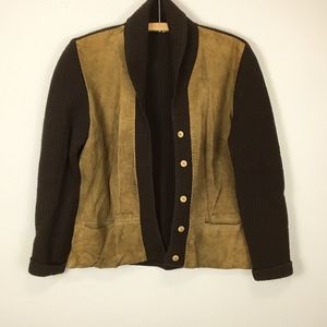 Vintage 1970s Wool Suede Cardigan brown tan